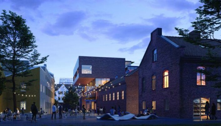 Vei mellom Myntgata og byggene mot Christiania torv, sett fra Kontraskjæret. Vei mellom Myntgata og byggene mot Christiania torv, sett fra Kontraskjæret.