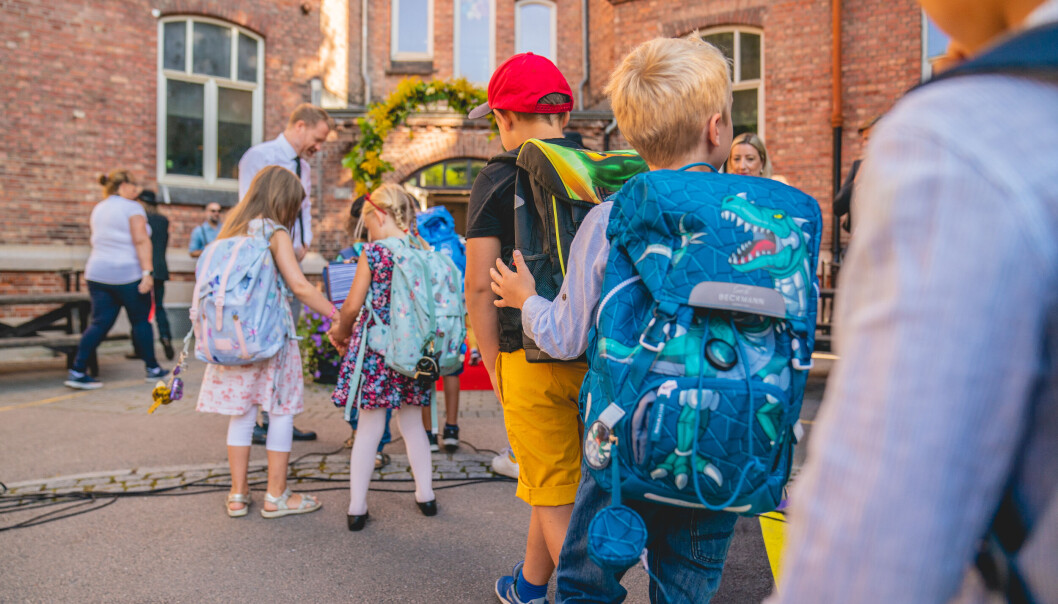 Elever i kø ved første skoledag på Lakkegata skole. Her fra 2020. Første skoledag er i neste uke. Elever i kø ved første skoledag på Lakkegata skole. Her fra 2020. Første skoledag er i neste uke.