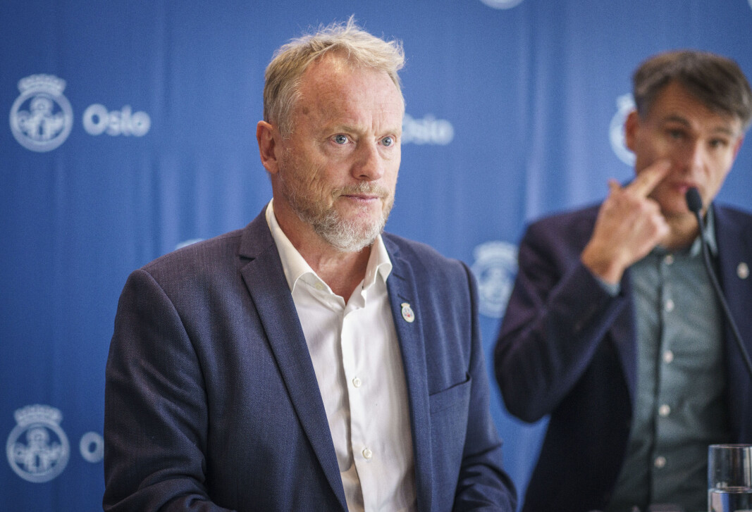 Byrådsleder Raymond Johansen (Ap) og finansbyråd Einar Wilhelmsen (MDG) på pressekonferanse der budsjettforslaget for 2023 ble presentert. Byrådsleder Raymond Johansen (Ap) og finansbyråd Einar Wilhelmsen (MDG) på pressekonferanse der budsjettforslaget for 2023 ble presentert.
