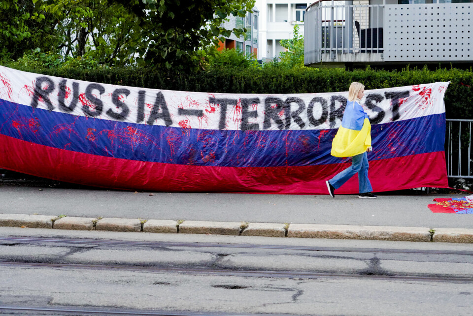 Demonstrasjon foran Russlands ambassade i Oslo i forbindelse med russisk mobilisering i krigføringen i Ukraina. Foto: Heiko Junge / NTB