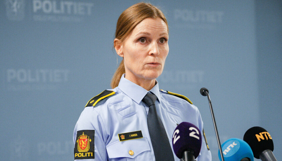 Ingebjørg Hansen, leder for drapsseksjonen i Oslo politidistrikt, under pressebrifingen søndag kveld om drapssaken på Grønland. Foto: Javad Parsa / NTB
