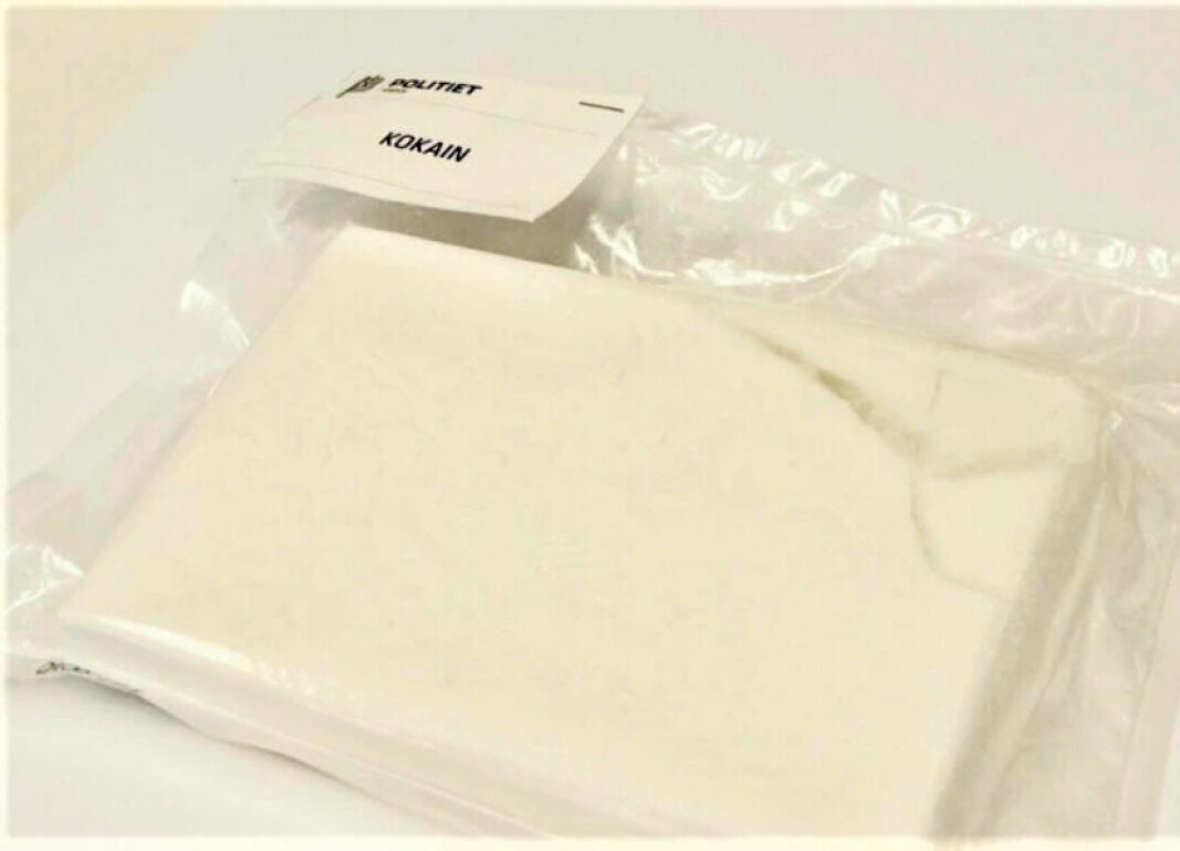 Kokainen var pakket i to poser. Innerst var en gjennomsiktig vakuumpose med presset hvitt pulver.