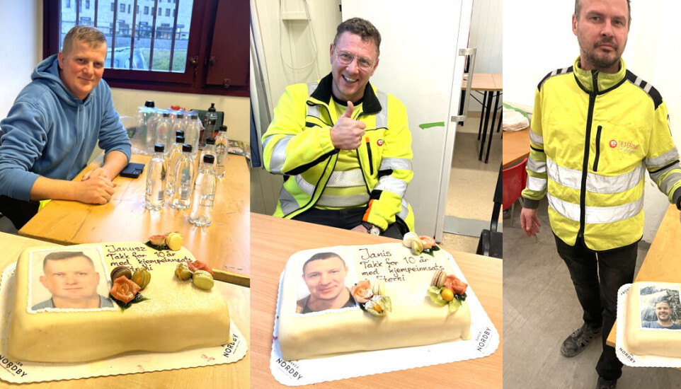 Janusz Stenzel (45) fra Polen (f.v.) og Janis Jansons (48) og Aleksandr Bartnes (45) fra Latvia har vært fast ansatte tømrere i bemanningsbyrået Eterni i hele 10 år. Janusz Stenzel (45) fra Polen (f.v.) og Janis Jansons (48) og Aleksandr Bartnes (45) fra Latvia har vært fast ansatte tømrere i bemanningsbyrået Eterni i hele 10 år.