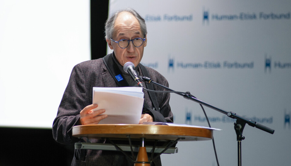 Charlie Hebdos sjefredaktør Gérard Biard holdt foredraget «Foredrag til forargelse» i Det Gamle Biblioteket på Hammersborg lørdag.