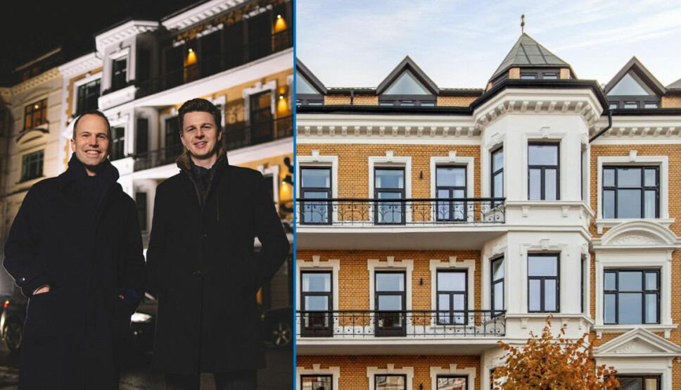 Pierre Puggaard fra Carucel Living (t.v.) og Sven Küstermann fra NUMA Group åpner snart hotell i Skovveien 15.