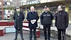 Fra venstre Emil Alnæs, bydelsutvalgsleder, statssekretær Jon-Erik Vika, fungerende leder for Enhet Sentrum i politiet, Joakim Dyrdal, og bydelsdirektør i Gamle Oslo, Tore Pran