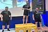 Gullvinner Brage Mørk, Brage Westerby (t.v) og Anders 'Grizzly' Fægri særget for storeslem i 150 kilos-klassen under lørdagens NM i sumobryting.