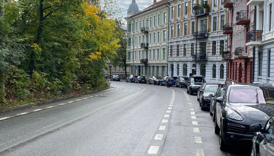Bildet viser hvordan Ullevålsveien, med buss og sykkelfelt, ser ut i dag fr oppgraderingen av gata begynner. Ullevålsveien oppgraderes i 2023-2024.