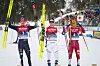 Tyske Julian Schmid, Jarl Magnus Riiber og østeriske Franz-Josef Rehlr etter kombinert langrenn 10 km for menn under ski-VM 2023 i Planica, Slovenia.