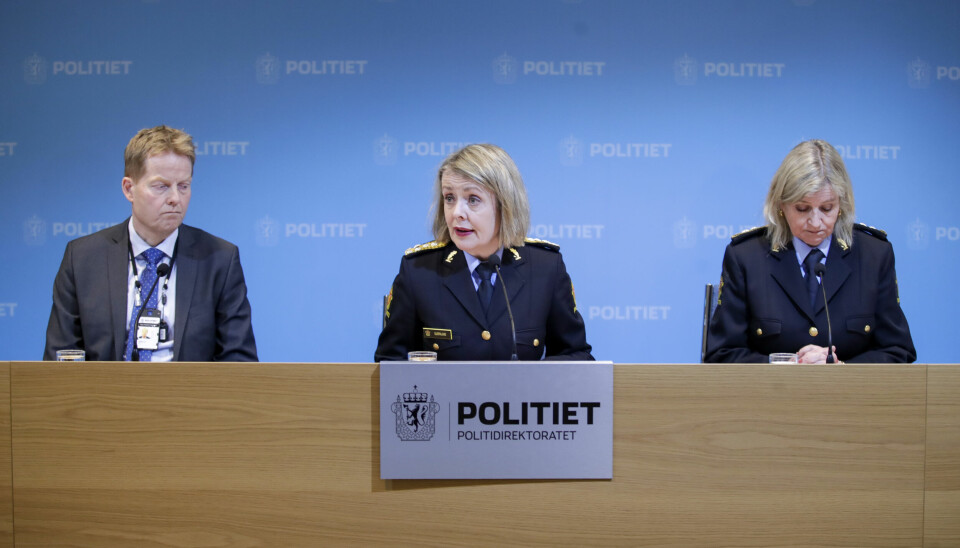 Politidirektør Benedicte Bjørnland, Kripos-sjef Kristin Kvigne og Økokrim-sjef Pål Lønseth legger fram Politiets trusselvurdering for 2023