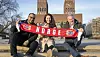 Idrettsbyråd Omar Samy Gamal (f.v.), fotballpresident Lise Klaveness og byrådsleder Raymond Johansen skal samarbeide om å få fotball-EM til Norge i 2025. Foto: Heiko Junge / NTB