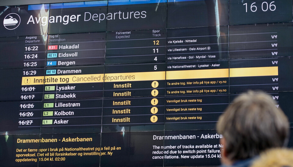 Strømproblemer på Oslo S fører til innstillinger og forsinkelser.