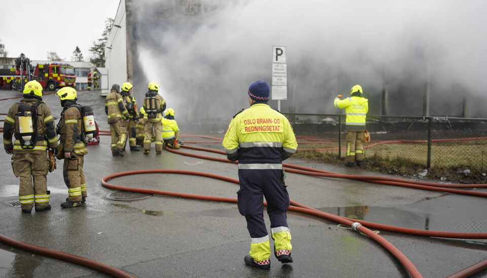 Gymsalen på Lambertseter videregående skole i Oslo brant mandag. Ingen personer er meldt skadd.