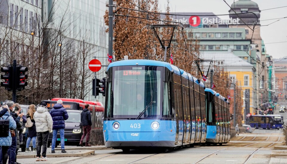 Oslo 20220131. Sporveien i Oslo har startet prøvekjøring med de nye SL18 trikkene i vanlig trafikk med passasjerer ombord.