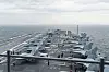 Nordsjøen, Danmark 20230522. Verdens største krigsskip, det amerikanske hangarskipet USS Gerald R. Ford, i Nordsjøen utenfor Danmark mandag.