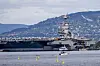 Oslo 20230526. Kronprins Haakon på besøk på det amerikanske hangarskipet USS Gerald R. Ford i Bunnefjorden. Skipet er verdens største krigsskip og skal ligge i havn i Oslo i fire dager.