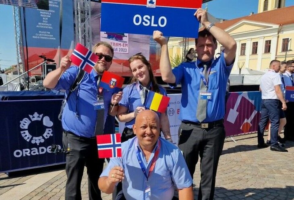Fra v. Robert Andresen, Robert Samuelsen og Amalie Nordlie representerte Oslo og Sporveien i trikke-EM.