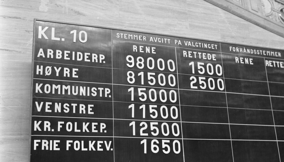 Valgresultater fra lokalvalget i Oslo 1955 ble offentliggjort på tavler.