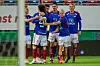 Oslo 20230917. Vålerenga feirer etter Andrej Ilic scorer under eliteseriekampen i fotball mellom Vålerenga og Aalesund på Utility Arena i Oslo.Foto: Lise Åserud / NTB