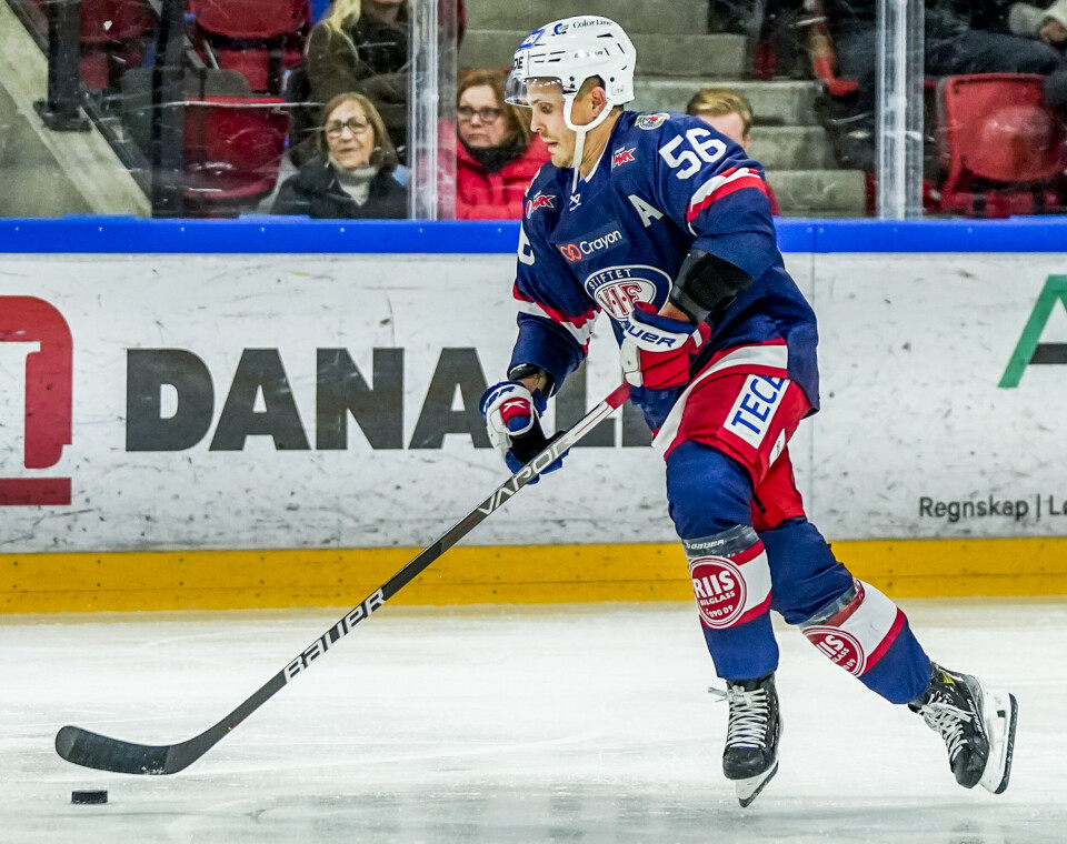 Oslo 20230915. Vifs Tommi Taimi under eliteseriekampen i ishockey mellom Vålerenga og Frisk Asker på Jordal AmfiFoto: Lise Åserud / NTB