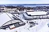 Asker 20220223. Dronefoto av gammel og ny ishall på Risenga i Asker. Varner arena erstatter Askerhallen som arena for ishockeylaget Frisk Asker, Asker skøyteklubb short track og Asker kunstløpklubb.