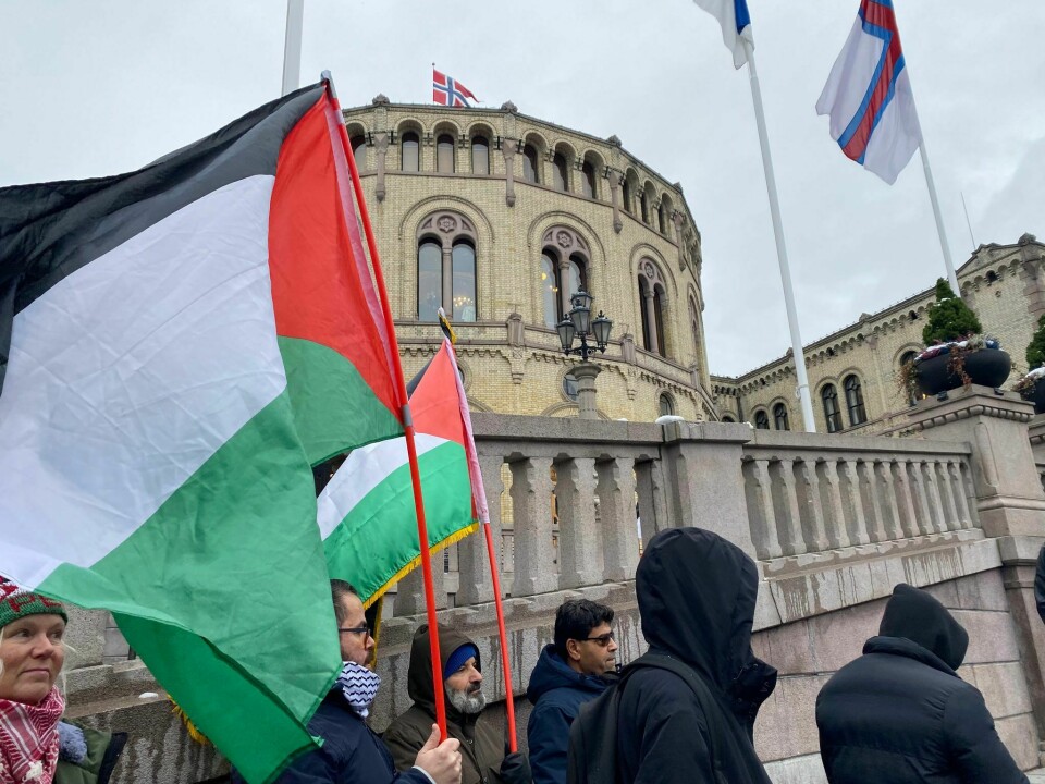 Palestina-demonstrasjon foran Stortinget ved Nordisk råds ministermøte 31. oktober 2023.