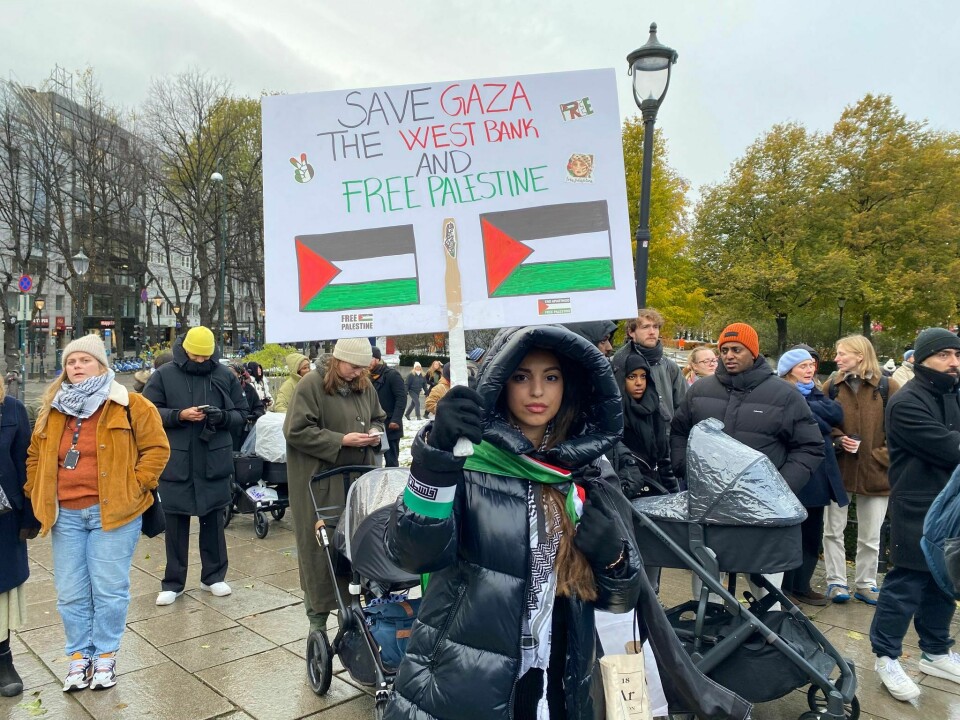 Naya Ikram el Habbach. Palestina-demonstrasjon foran Stortinget ved Nordisk råds ministermøte 31. oktober 2023.