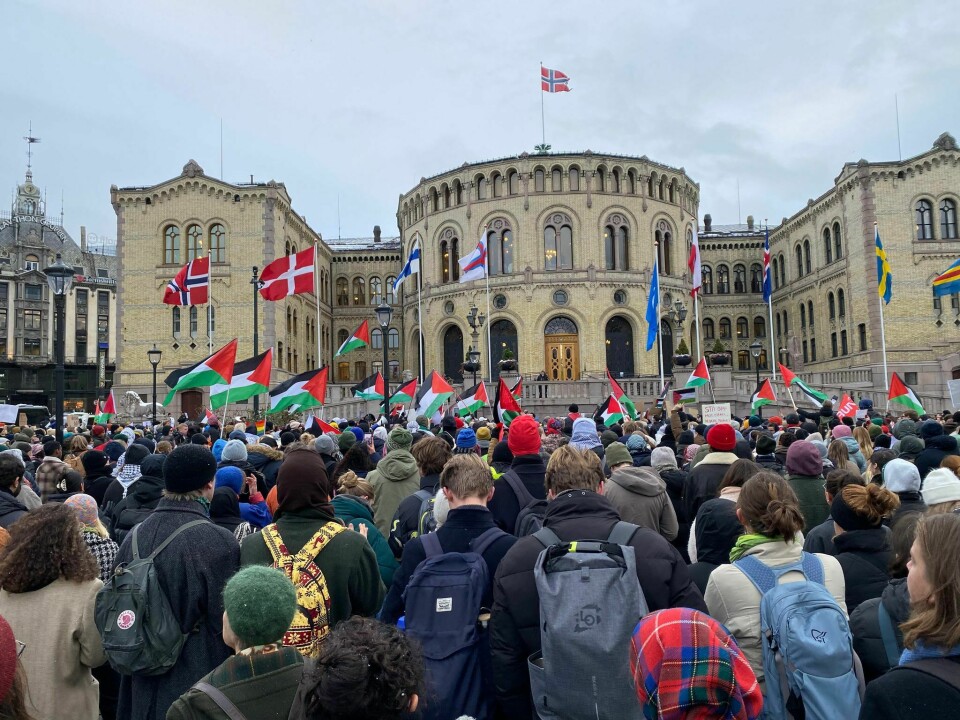 Palestina-demonstrasjon foran Stortinget ved Nordisk råds ministermøte 31. oktober 2023.