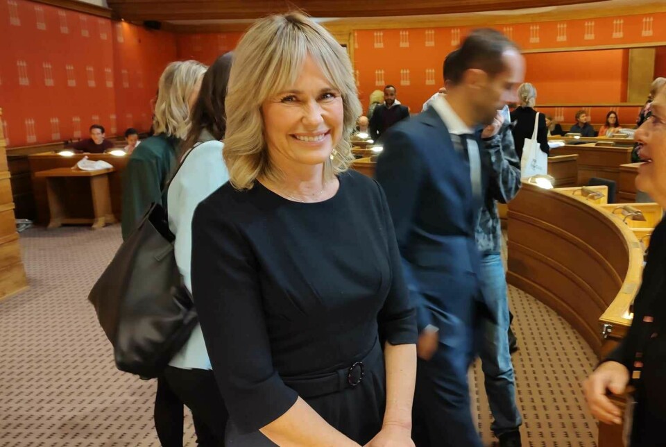 Ordfører Anne Lindboe rett før hun blir valgt som Oslos fremste folkevalgte i bystyresalen 25. oktober 2023. Foto: Arnsten Linstad