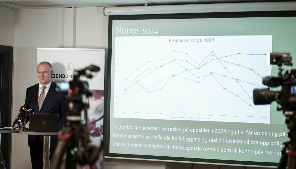 Oslo 20231220. Administrerende direktør Henning Lauridsen i Eiendom Norge presenterer prognose for 2024