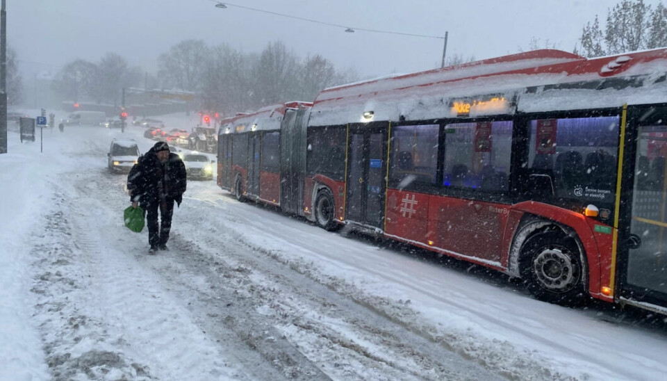 Onsdag for en drøy uke siden sto bussene over hele byen. Her kom ikke bussen opp Økernveien fra Tøyen Foto: Vegard Velle