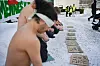 Oslo 20240127. Aksjonsgruppa Palestina aksjonerer foran NRK-bygget før den siste delfinalen i MGP.