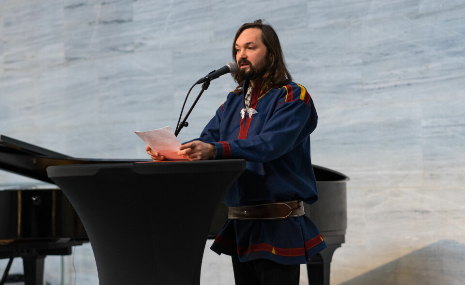 Fra samisk nasjonaldag på Rådhuset. Mikkel Berg-Nordlie, historiker og seniorforsker ved OsloMet.
