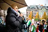Oslo 20231021. Palestinas ambassadør i Norge, Marie Antoinette Sedin, taler under Palestinakomiteens markering til støtte for sivile på Gaza utenfor Stortinget lørdag.