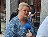 Arbeiderpartiets gruppeleder i bystyret, Marte Scharning Lund, intervjues i Rådhusets borggård etter byrådets fremleggelse av revidert Oslo-budsjett. Foto: Arnsten Linstad