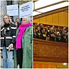 Protest mot Oslo Nye-kutt: Ane Dahl Torp (til v.) og Ellen Horn utenfor Rådhuset før 200 skuespillere fylte opp galleriet i bystyresalen. Foto: Arnsten Linstad