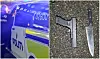 Politibetjent og uniformert politibil Illustrasjonsfoto: Arnsten Linstad Bilde av beslaglagt luftpistol og kniv på Holmlia 17. desember 2024. Foto: Politiet