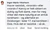 Skjermdump av Facebook-innlegg fra stortingsrepresentant Inger-Marie Ytterhorn (Frp) i 2028.