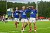 Oslo 20250526. Vålerengas Filip Thorvaldsen (t.h.) feirer sin 1-0 scoring sammen med Elias Sørensen og Muamer Brajanac under eliteseriekampen i fotball mellom KFUM Oslo og Vålerenga på KFUM Arena.Foto: Jonas Been Henriksen / NTB