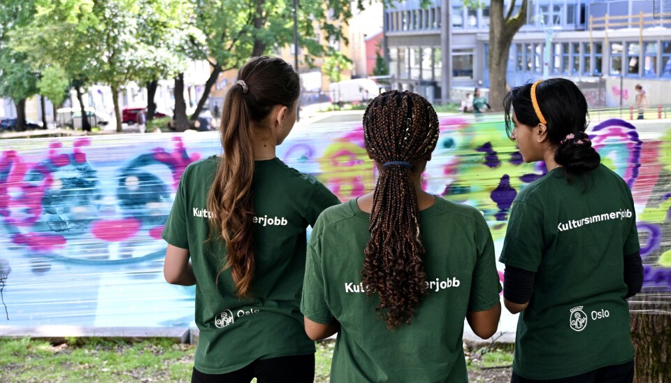 Ungdommene i kunstgruppa har blant annet besmykket Kristparken med midlertidige graffiti-verk på aktivitetsdagen.